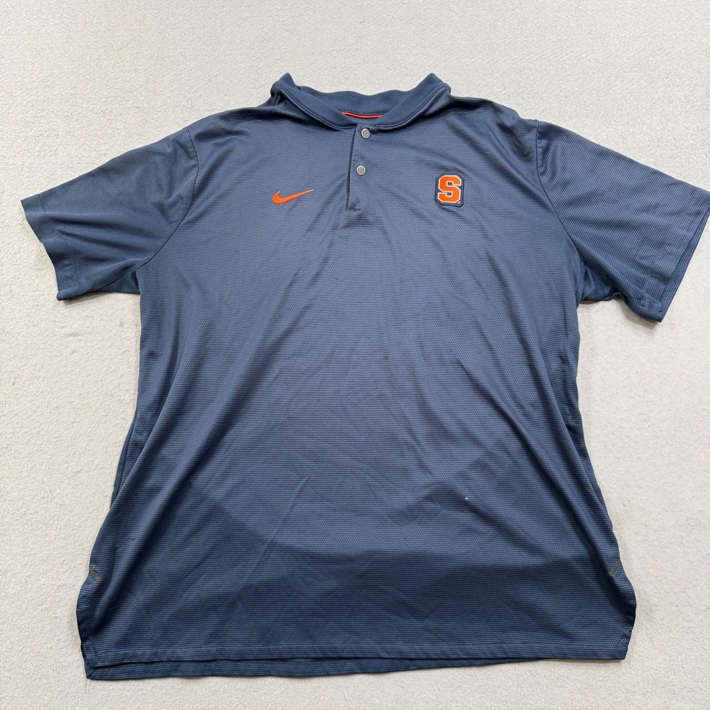 Nike Polo Shirt Men's XL Navy Blue Syracuse Orange NCAA Dri-FIT Athletic Swoosh